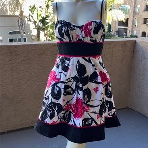 Speechless White, Black & Pink Floral Strapless Mini Dress with Black Waistband